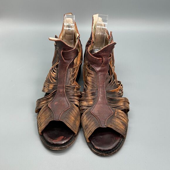 Freebird Steven Arrow Womens 9 Brown Leather Distressed Strappy Sandals Buckle - Picture 3 of 11